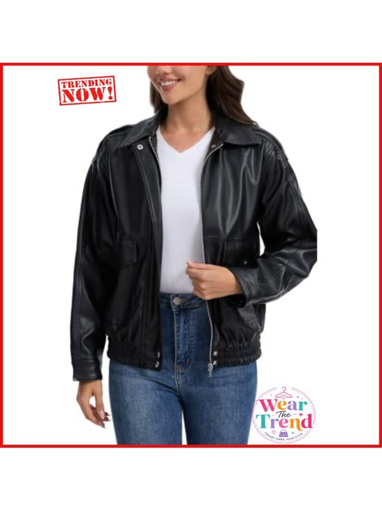 Jackets & Blazers - Faux Leather Moto Biker Jacket Women Oversized Relaxed Fit